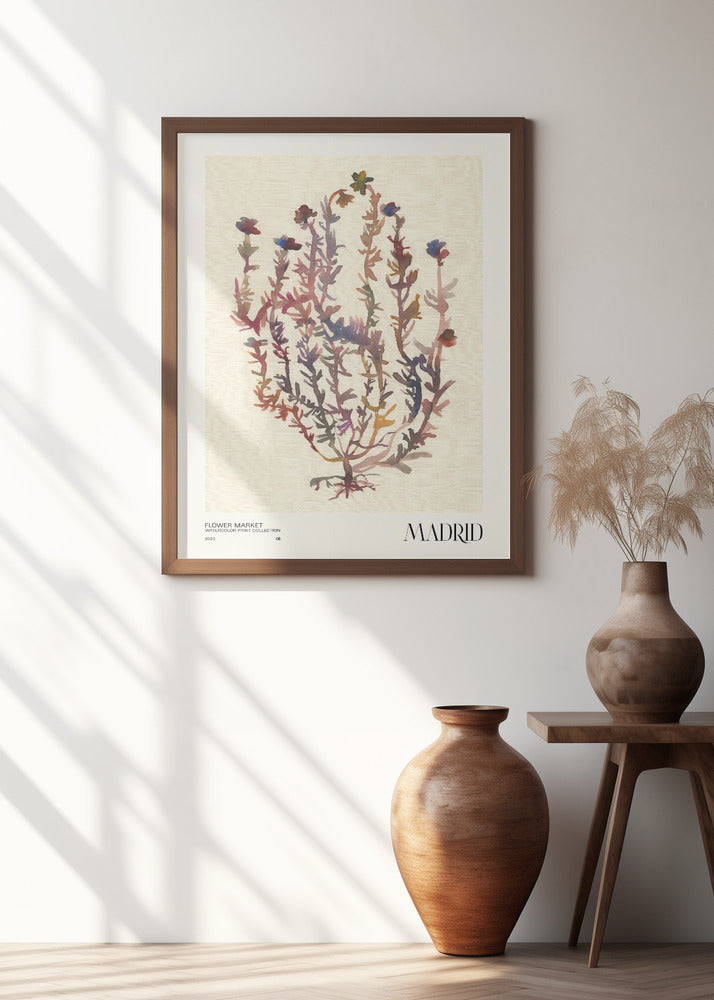 Watercolor print collection. Flower market - Madrid Poster