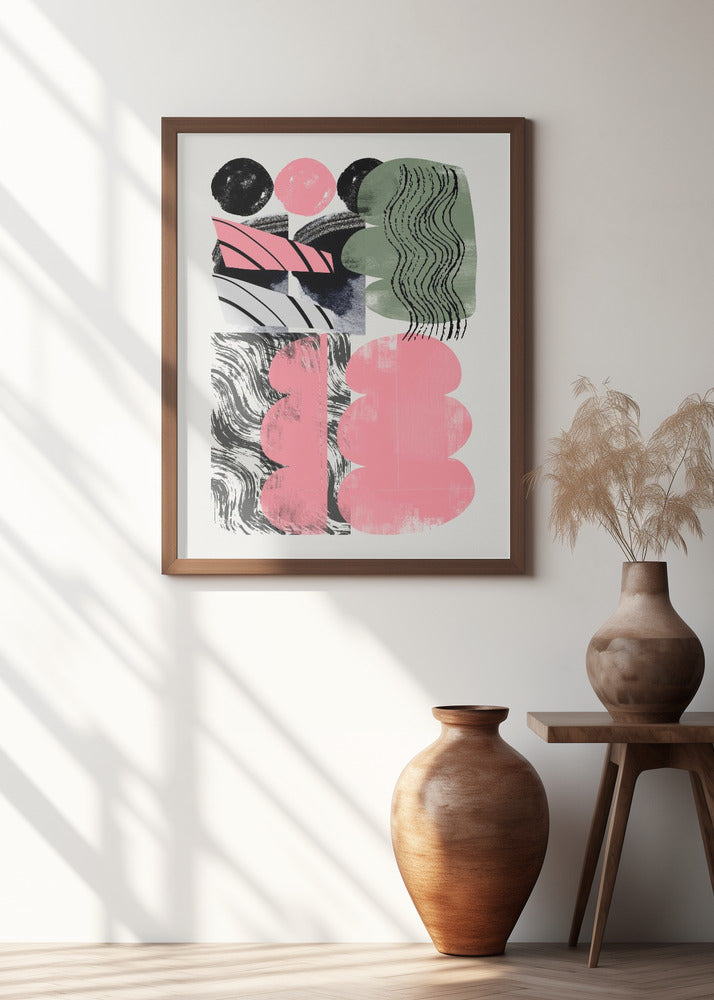 Abstract Shape Collage In Pink Poster