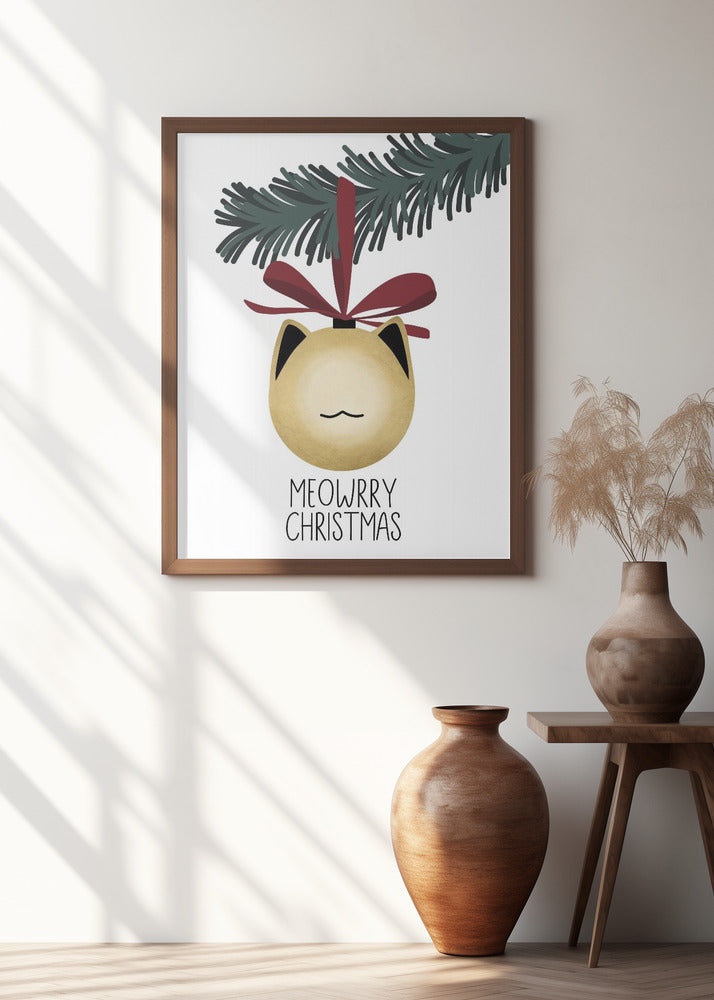 Meowrry Christmas bauble (gold, white) Poster