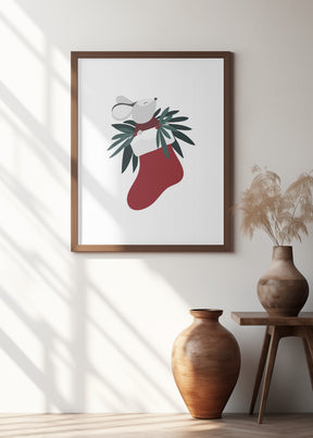 Cute mouse in a Christmas stocking Poster