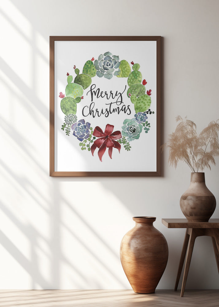 Cacti and succulent merry Christmas wreath Poster