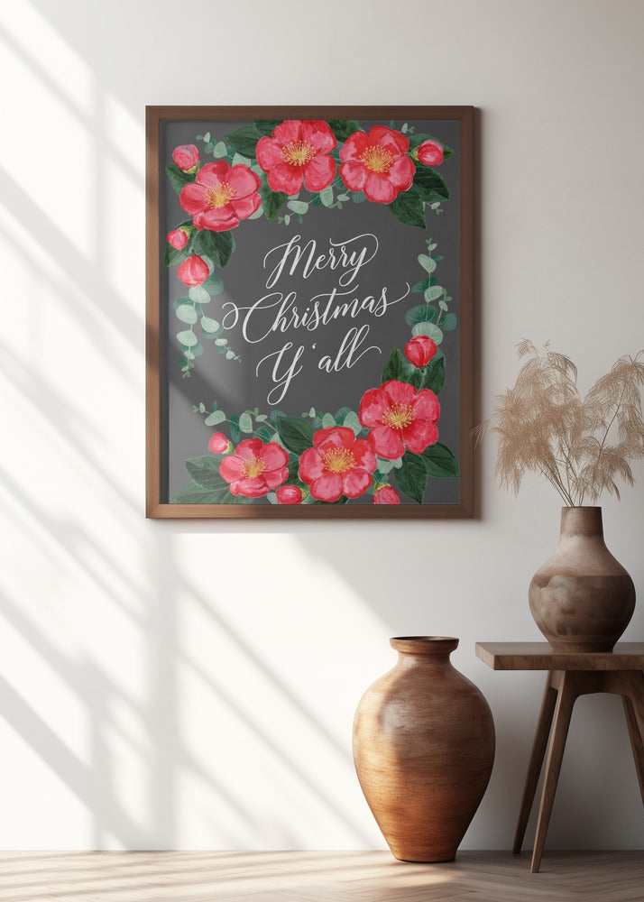 Watercolor camellias Merry Christmas Y'all Poster