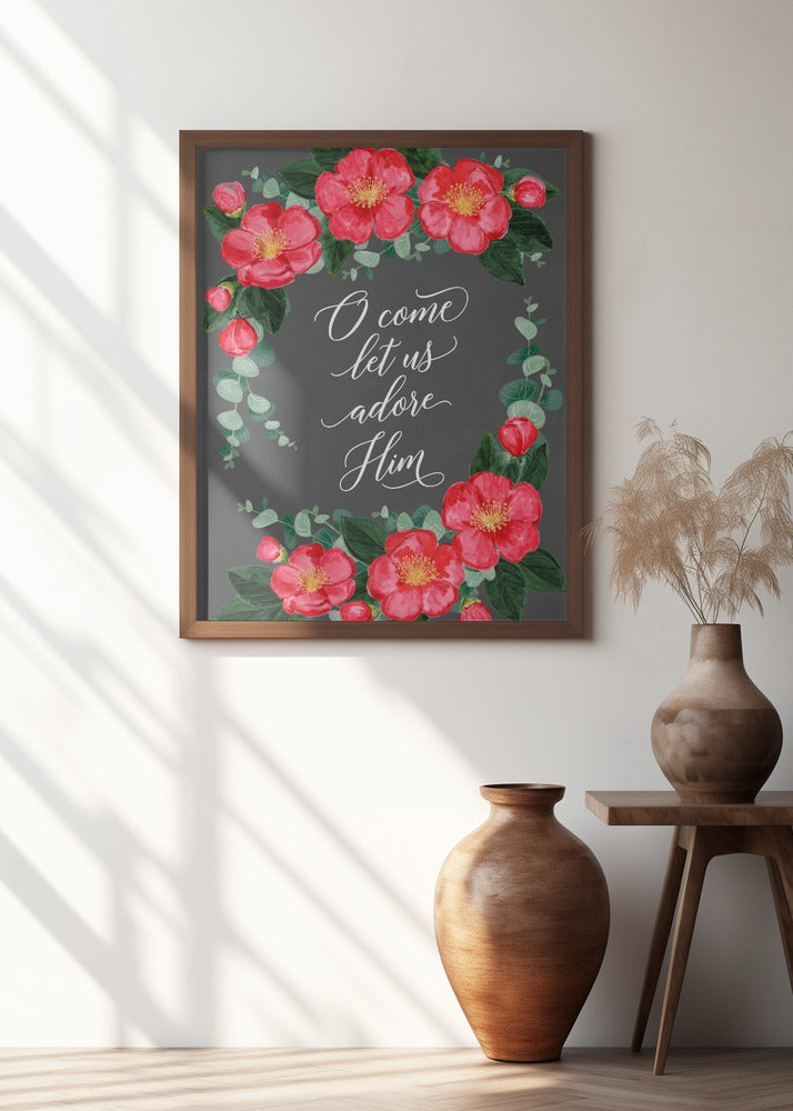 Watercolor camellias Let us adore Him Poster