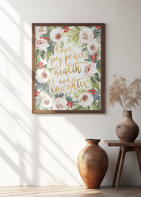 Holiday wishes with roses and berries Poster