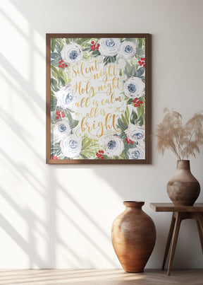 Silent night roses and holiday berries Poster