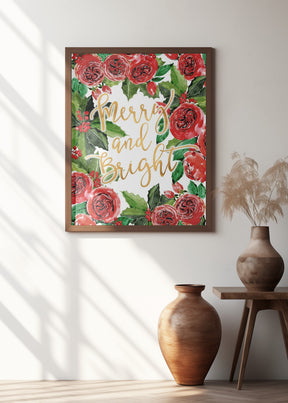 Merry and bright holiday roses Poster