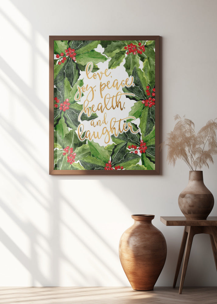 Holly floral art with holiday wishes Poster