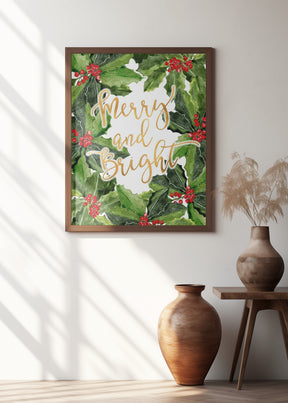 Merry and bright holly floral art Poster