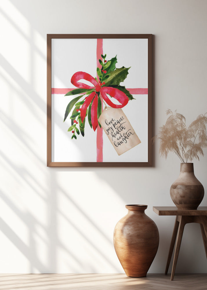 Watercolor gift with holiday wishes Poster