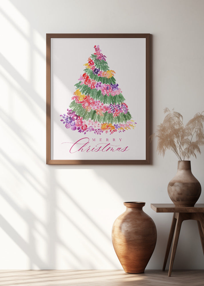 Floral Christmas tree in pink Poster