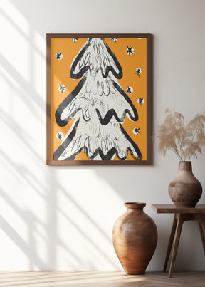 Christmas Tree And Snow Yellow Poster