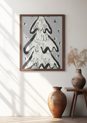 Christmas Tree And Snow Grey Poster