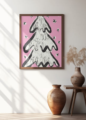 Christmas Tree And Snow Pink Poster