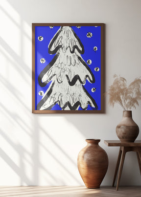 Christmas Tree And Snow Blue Poster