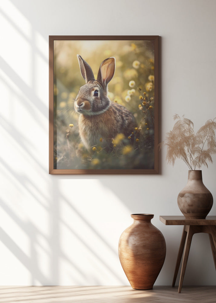 Bunny in Flower Field Poster