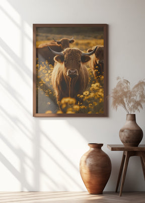 Highland Cows In Flower Field No 2 Poster