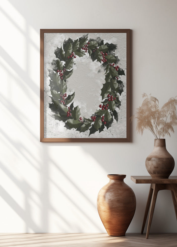 Antique holly wreath Poster