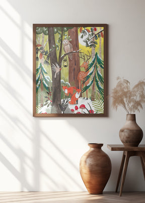 Green Christmas forest with animals Poster