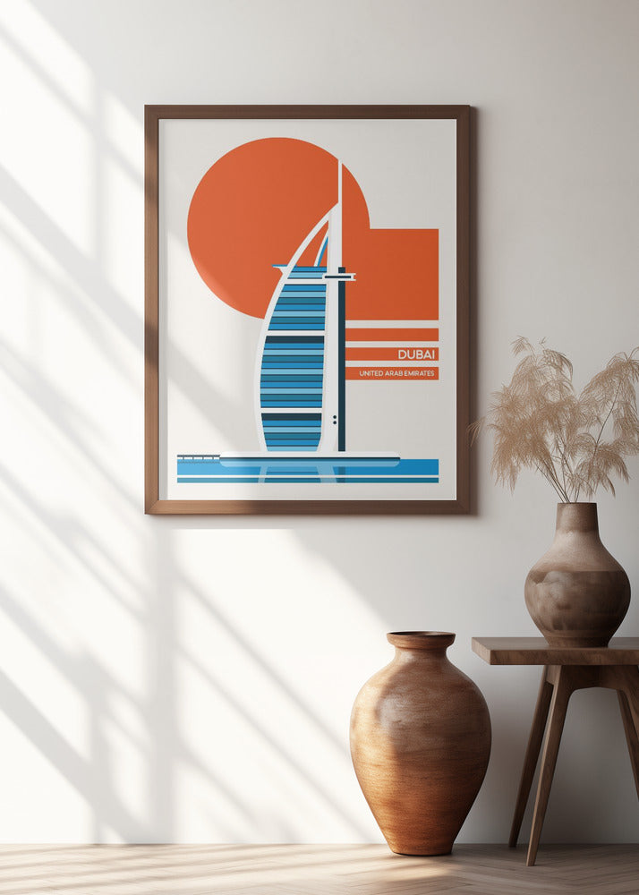 Dubai Burj Al Arab Minimalist Retro Travel Print Poster