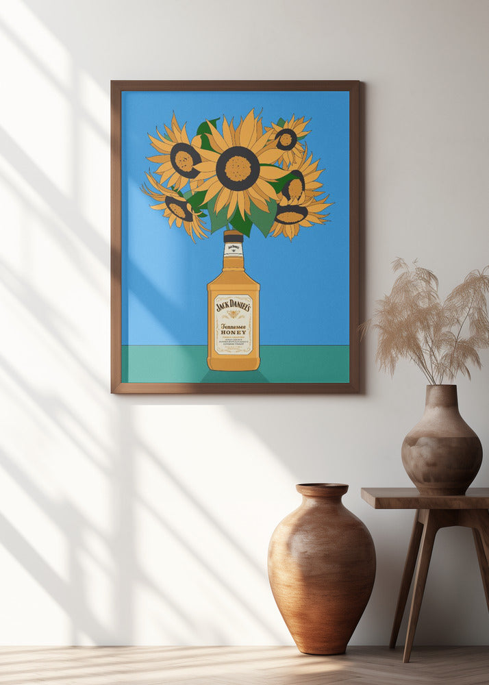 Sunflowers in Honey Whiskey Retro Illustration Poster