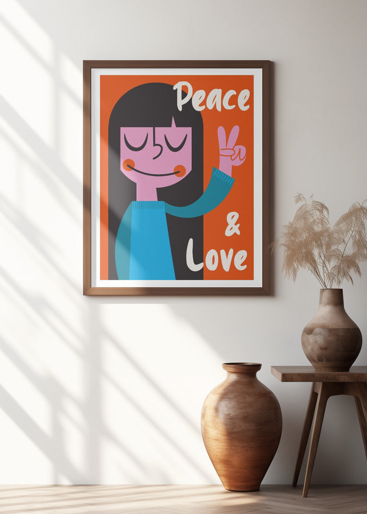 Peace &amp; Love Mid Century Illustration Poster