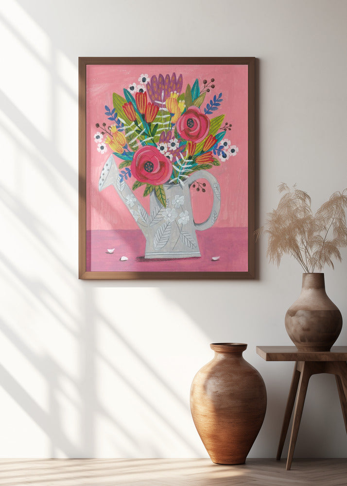 Watering Can with Flowers Poster