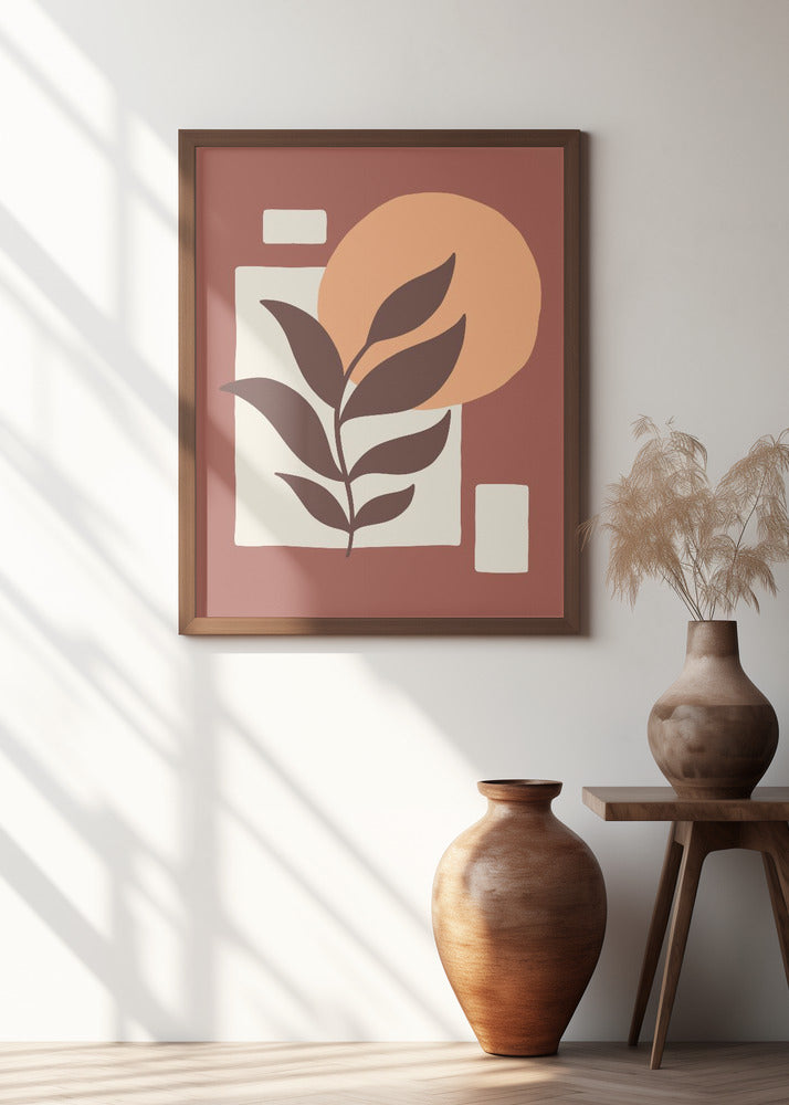 Abstract Boho Leaves And Sun Poster