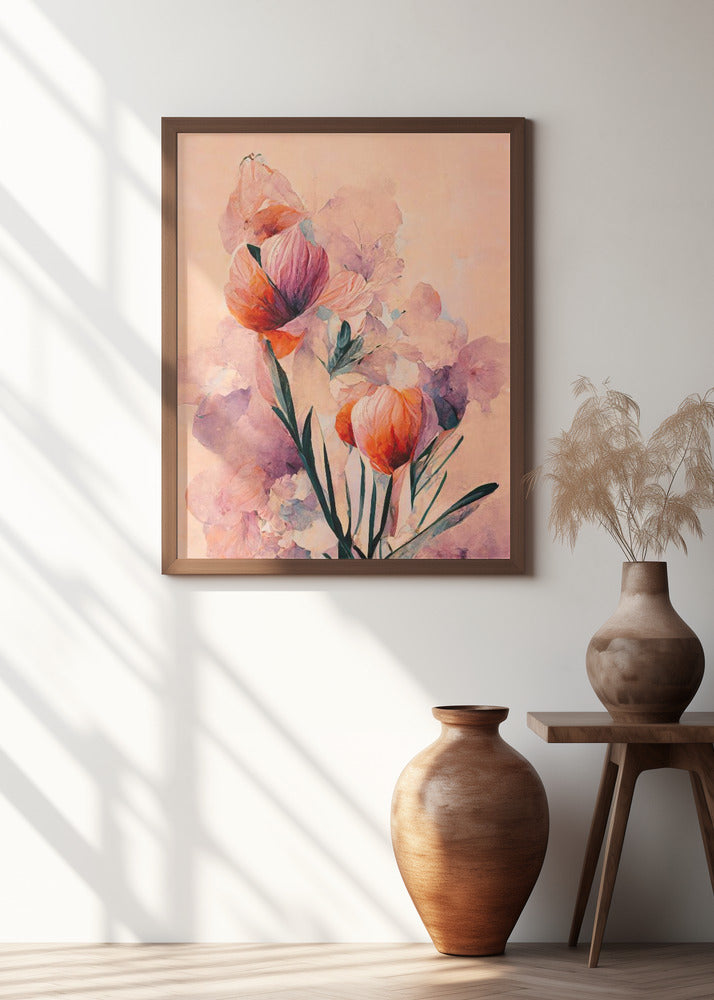 Abstract Coral Flowers (Peach) Poster