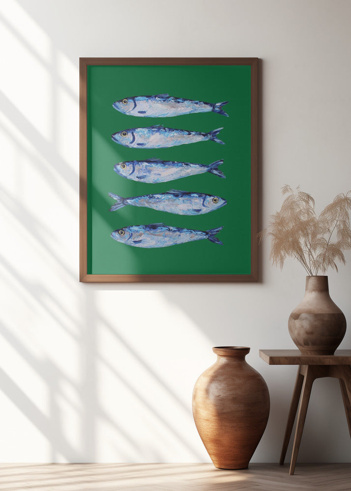 Sardines Forest Green Poster