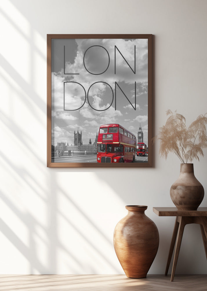 Red Buses in London | Text &amp; Skyline Poster