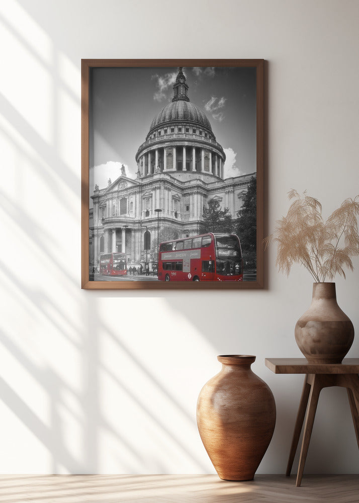 LONDON St. Paul’s Cathedral &amp; Red Bus Poster