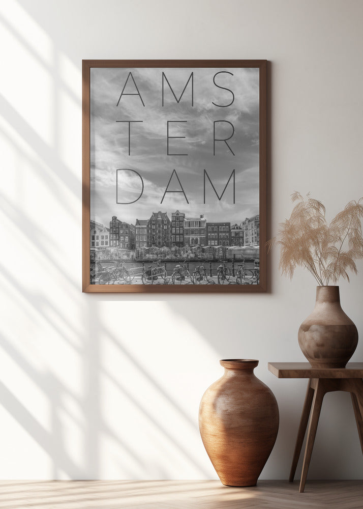 AMSTERDAM Singel Canal with Flower Market | Text &amp; Skyline Poster