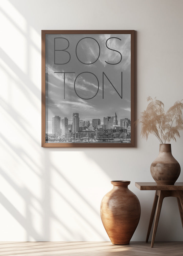 BOSTON Skyline Financial District &amp; North End | Text &amp; Skyline Poster