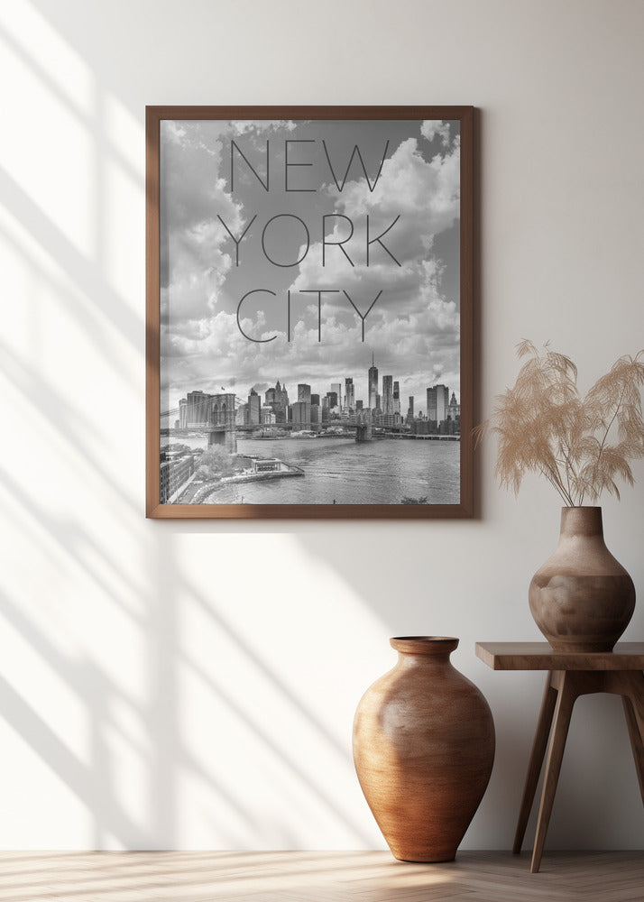 NYC Lower Manhattan &amp; Brooklyn Bridge | Text &amp; Skyline Poster