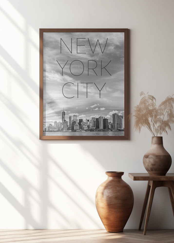 NYC Lower Manhattan &amp; Hudson River | Text &amp; Skyline Poster