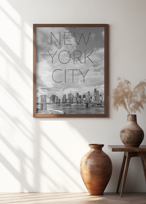 NYC Brooklyn Bridge &amp; Lower Manhattan | Text &amp; Skyline Poster