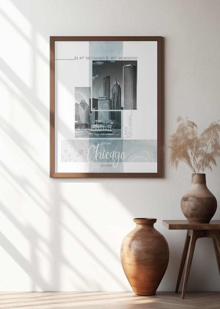 Poster Art CHICAGO Skyline | turquoise marble Poster