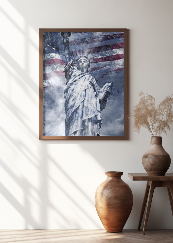 Modern Art STATUE OF LIBERTY | blue Poster