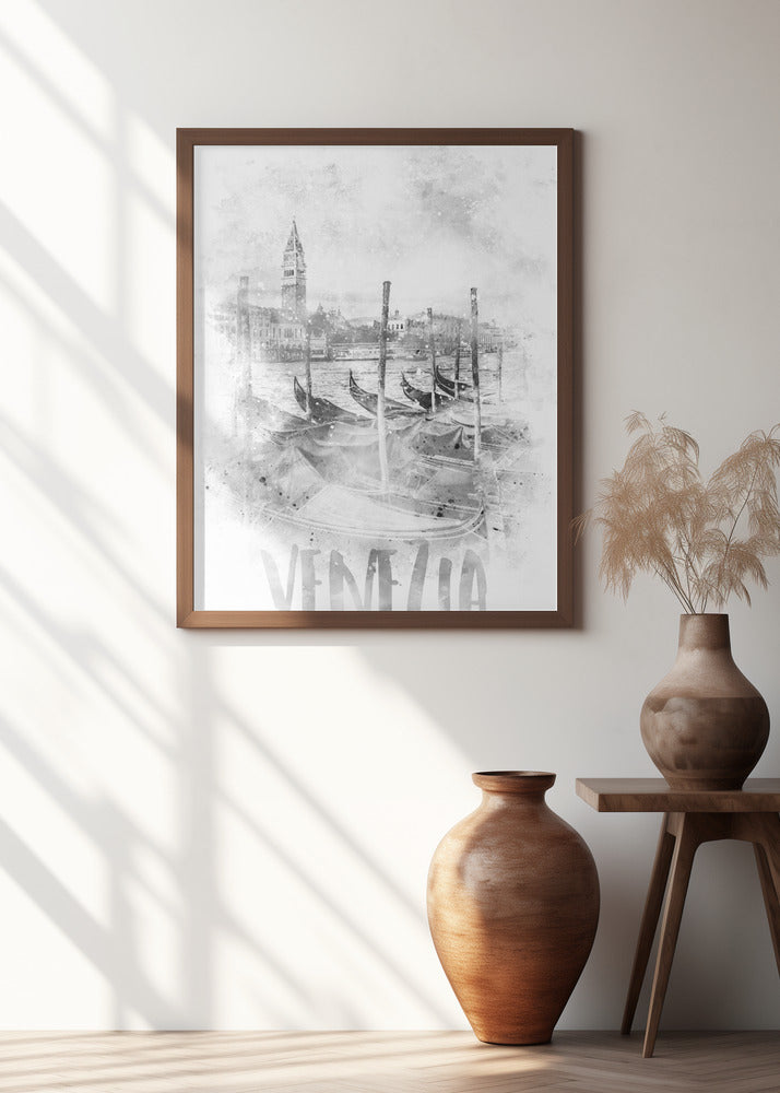 Monochrome Art VENICE Canal Grande | watercolor Poster