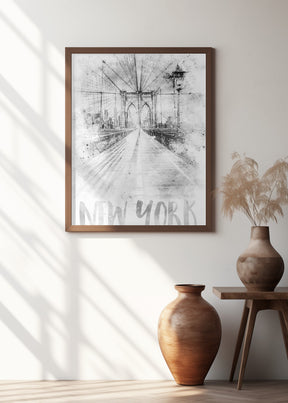 Monochrome Art NYC Brooklyn Bridge | watercolor Poster