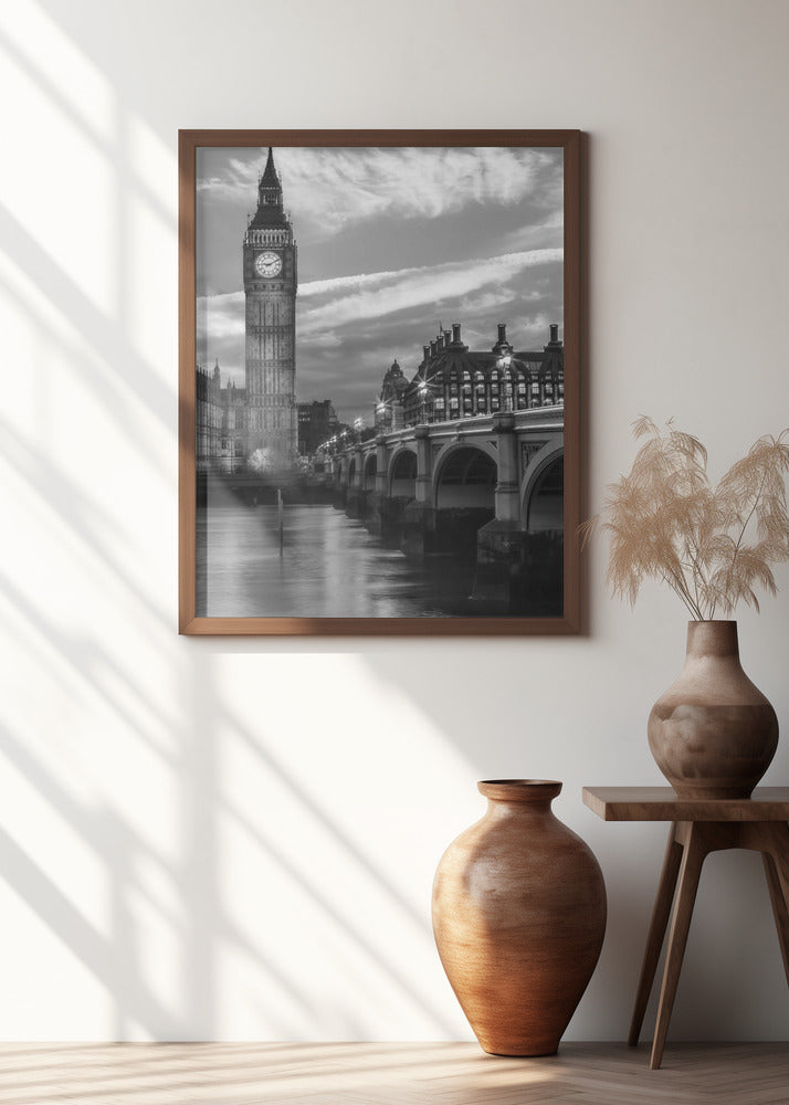 Evening at Westminster Bridge - Monochrome Poster