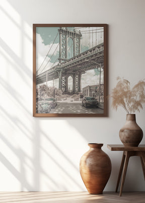 NYC Manhattan Bridge Panorama | urban vintage style Poster