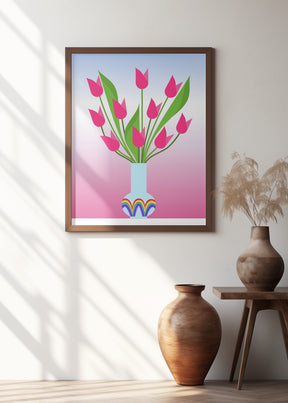 Tulips in the rainbow vase Poster