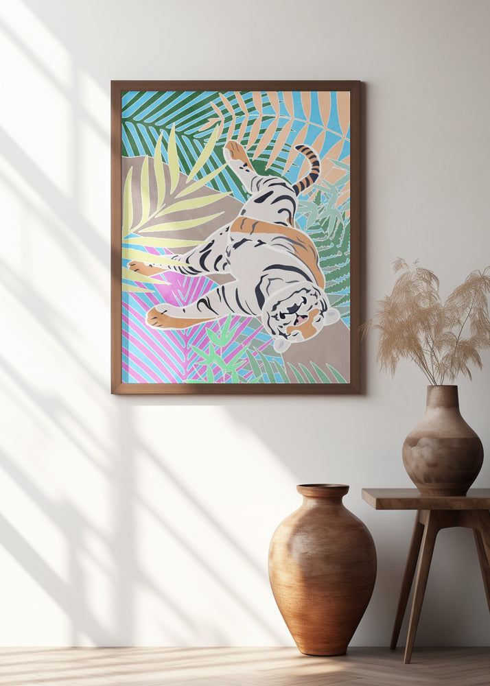 Tiger Sleepling in colourful jungle Poster