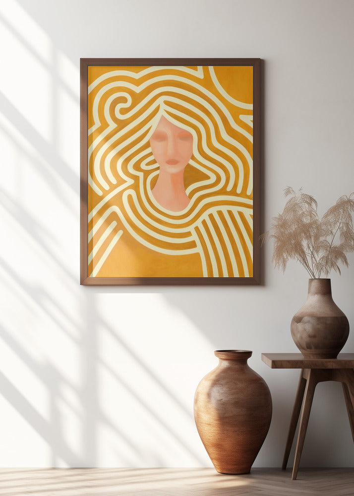 Berit abstract in ochre and pink Poster