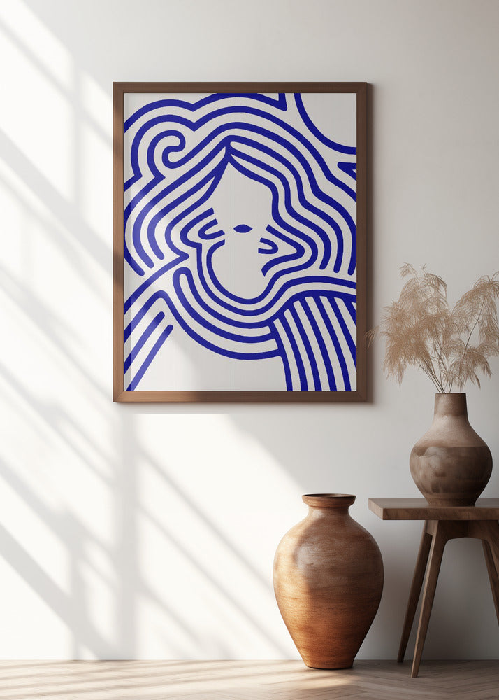 Berit in beige and indigo blue Poster