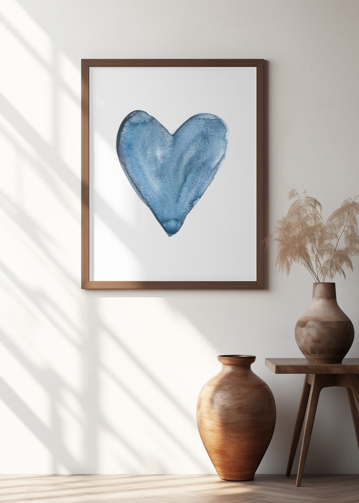 Watercolor heart blue Poster