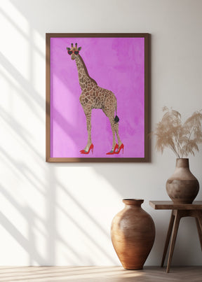 Giraffe wearing heels and heart glasses pink Poster