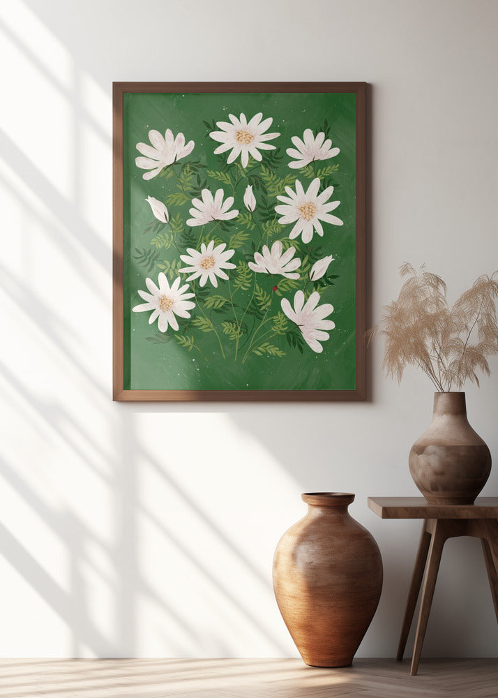 Ladybug flowers green Poster