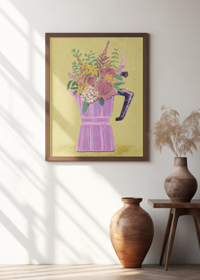 Espresso Maker with Flowers Poster